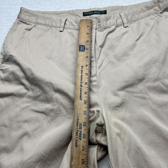 Lauren Jeans Co Ralph Lauren Womens Khaki Shorts Tan Flat Front Size 16W Cotton - Picture 5 of 10